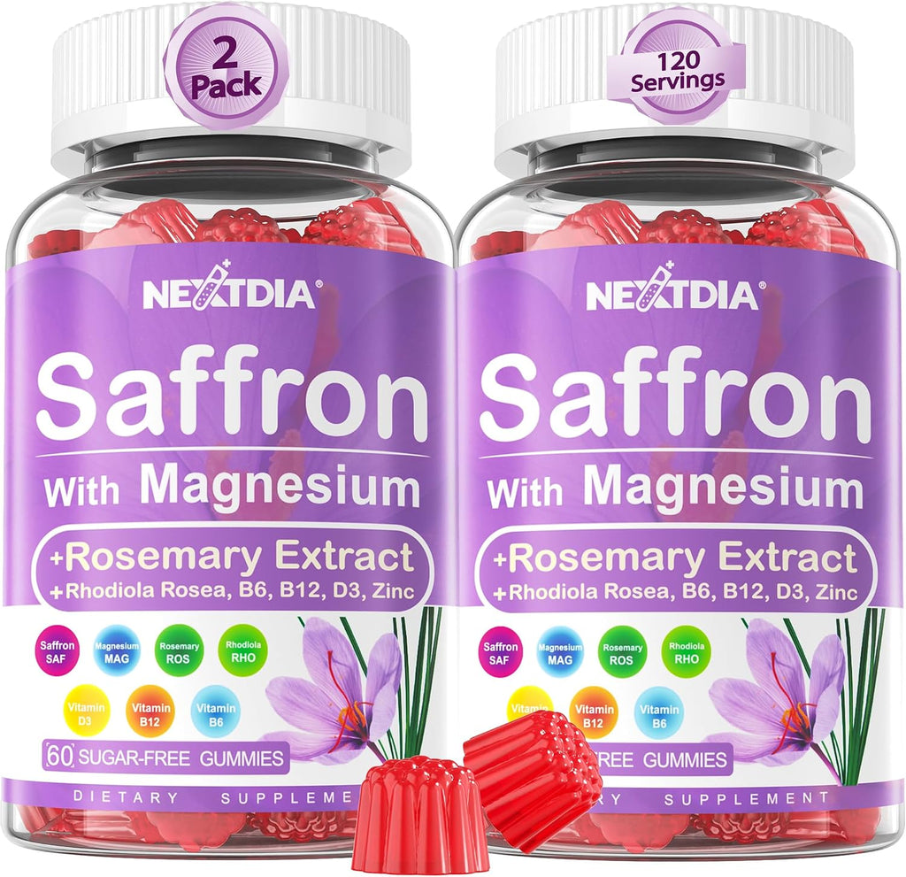 Happy Saffron Gummies - Suplemento de Azafrán con Magnesio y Vitaminas - 4 Meses de Suministro