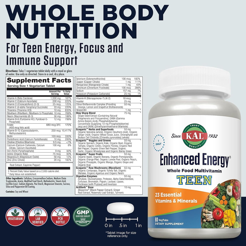 KAL Teens Multivitamínico Diario con Hierro - 60 Comprimidos