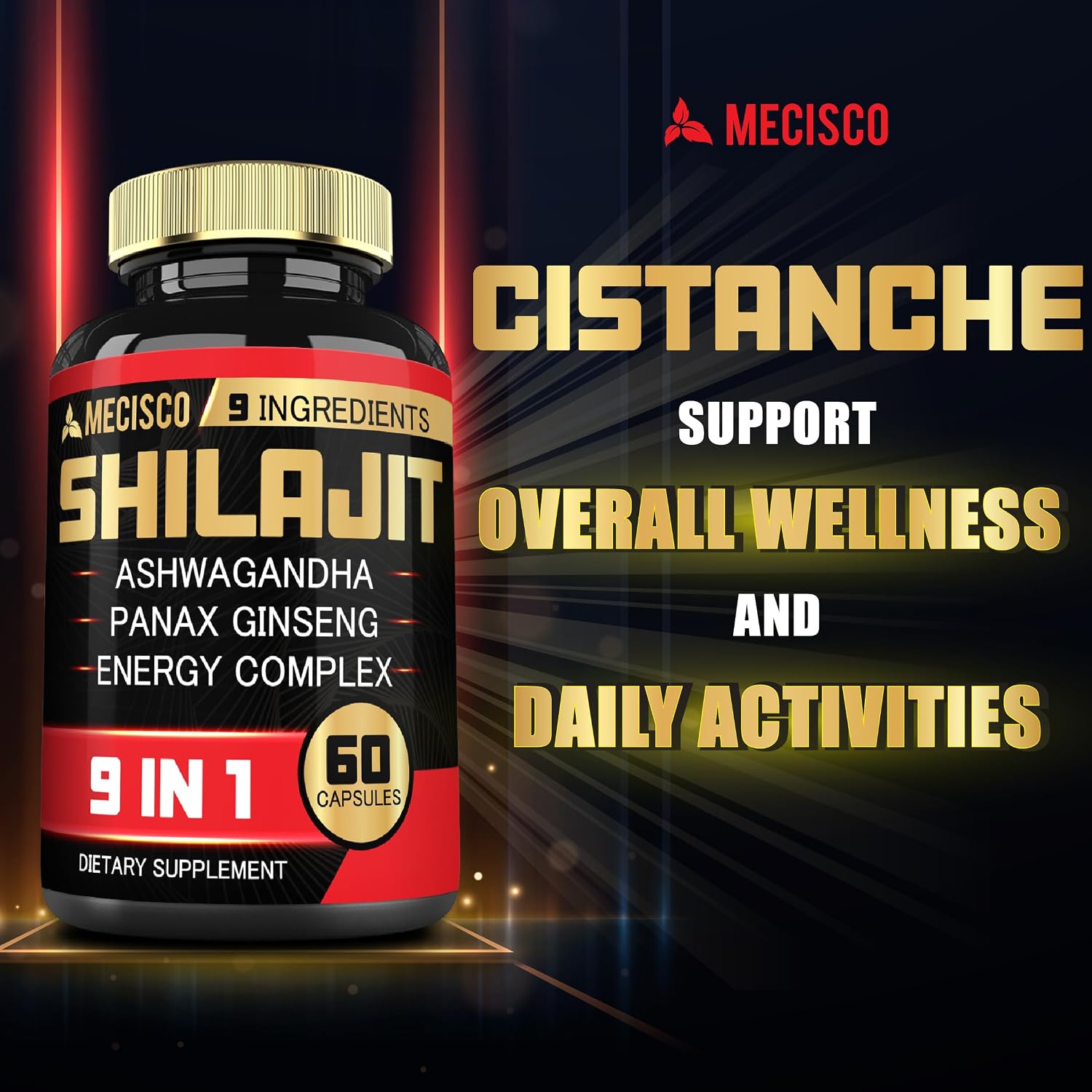 Shilajit con Ashwagandha, Ginseng, L-Arginina y más - 60 Cápsulas - Mecisco