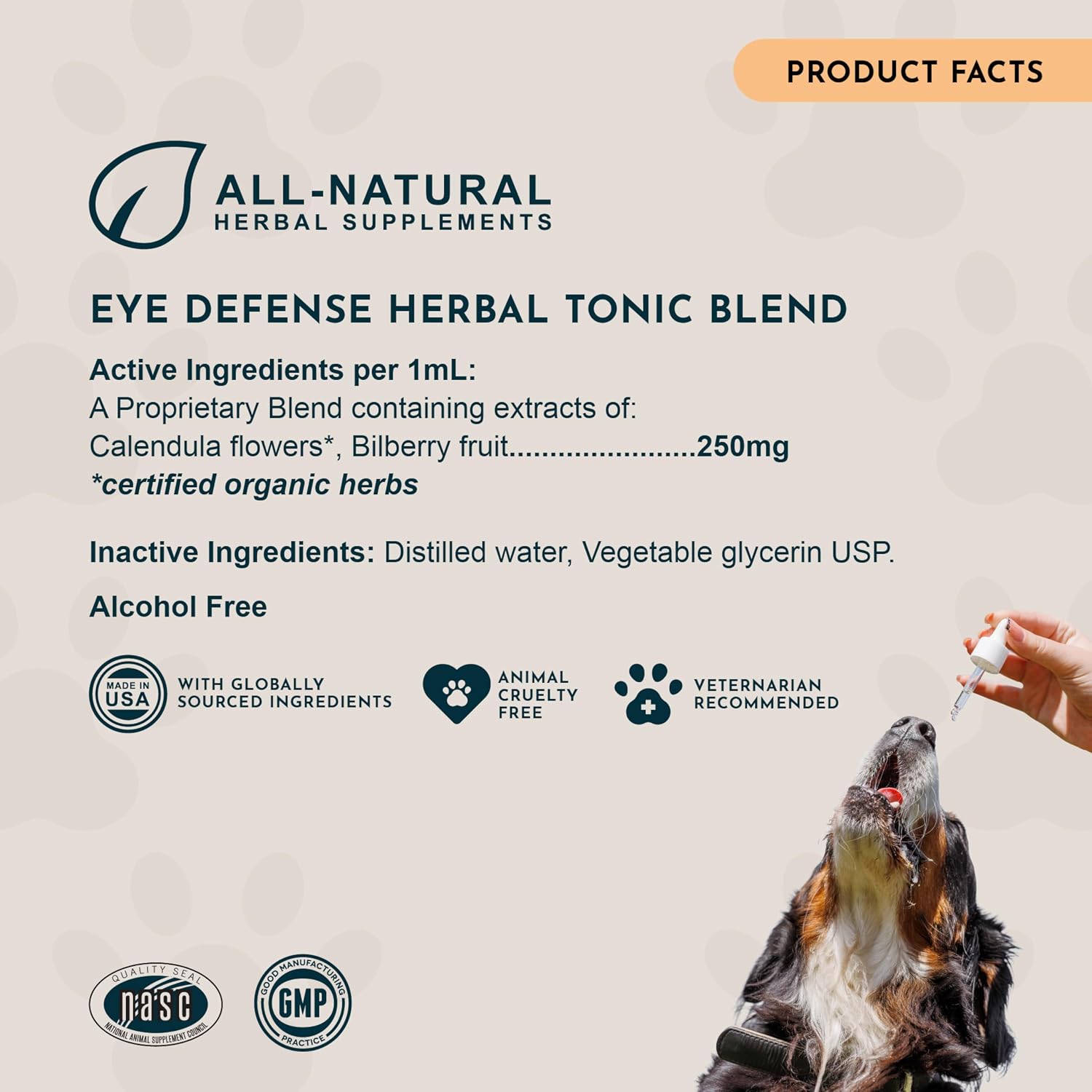 Animal Essentials Eye Defense Support for Dogs and Cats, 30 ml - Organic Bilberry and Marigold Herbal Blend, Alcohol-Free