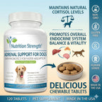 Nutrition Strength Adrenal Support for Dogs - Suplemento Adrenal para Perros, 120 Comprimidos Masticables