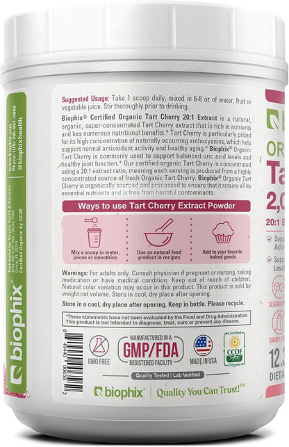 biophix Polvo de Cereza Ácida Orgánica Extracto 20:1 - 350 g (12.3 oz) - Superalimento Natural - Sin Azúcar Añadido - Vegano – Image 9