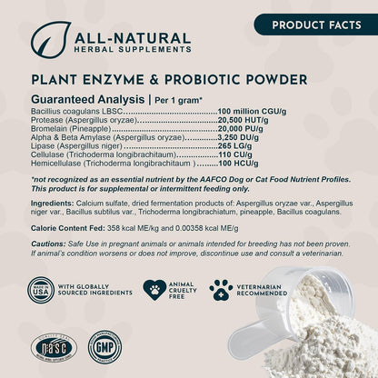 Animal Essentials Plant Enzyme & Probiotics - Probióticos y Enzimas Digestivas para Perros y Gatos - 99 g (3.5 oz) – Image 6
