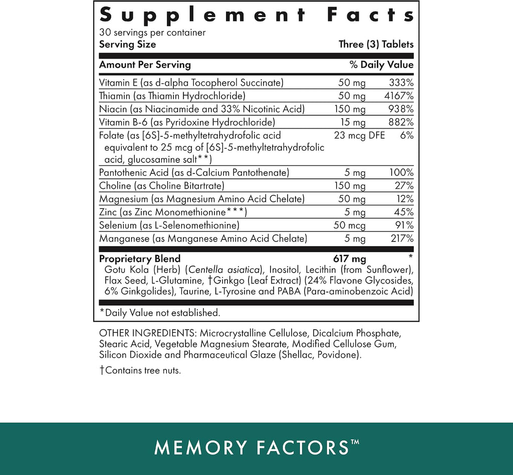 Michael's Health Memory Factors - 90 comprimidos vegetales - Apoyo para la memoria y la cognición - Kosher