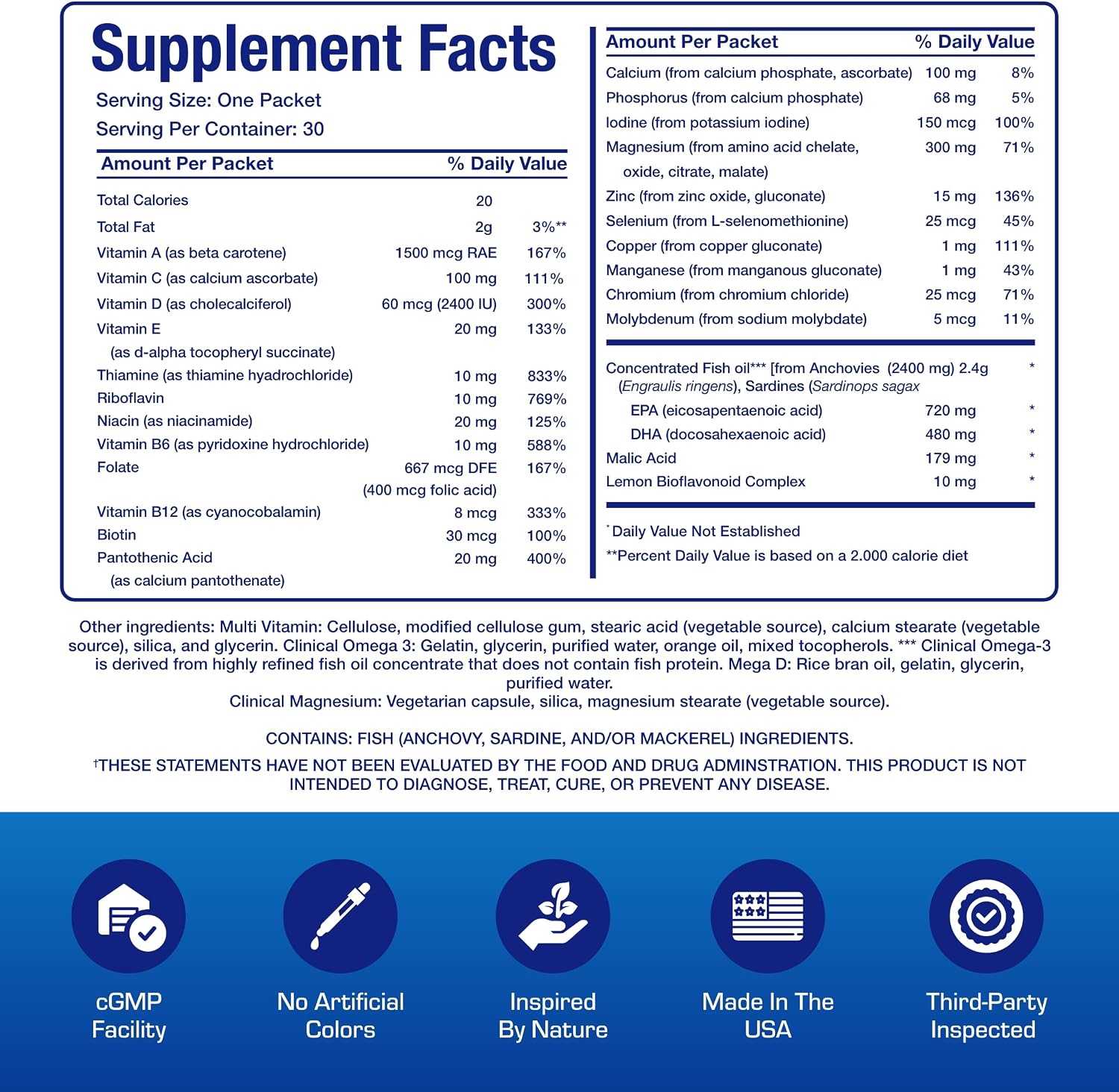 Paquetes Multivitamínicos Todo en Uno para Mujeres y Hombres Mayores de 50 - Omega 3, Magnesio, Vitamina D3 y Bioflavonoides Cítricos - 30 Sobres