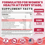 Inositol Gummies con Aceite de Onagra para Mujeres - 40:1 Myo-Inositol 2000mg & D-Chiro Inositol 50mg con Vit D3 B6 B12 y Zinc, Sin Azúcar, Vegano (60 unidades)