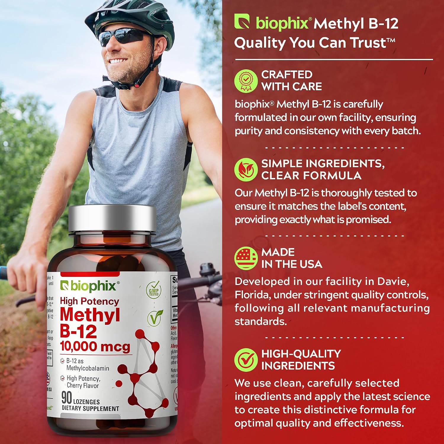 biophix Metilcobalamina B12 10000 mcg - 90 Comprimidos Veganos Sabor Cereza