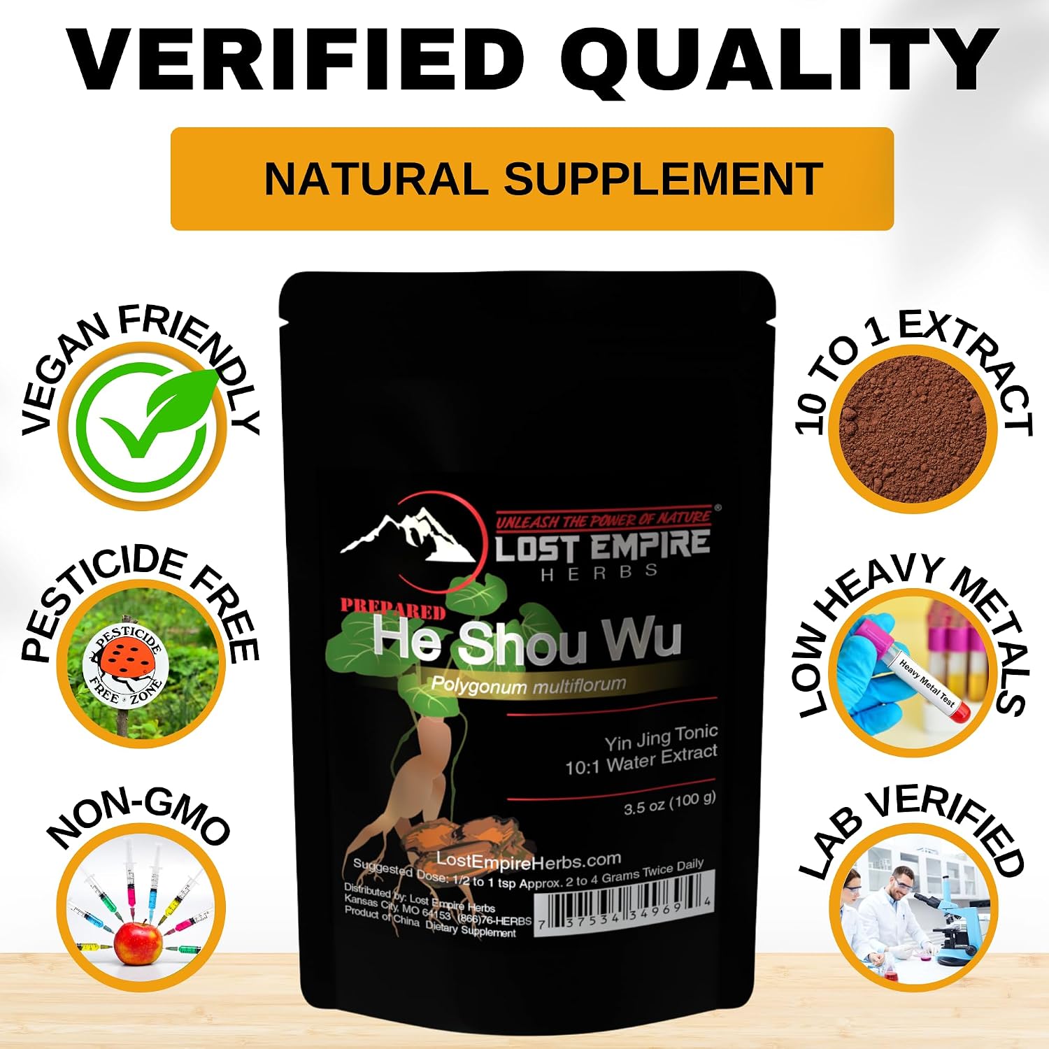 He Shou Wu 10:1 Extracto en Polvo | Raíces de Polygonum multiflorum (Fo-Ti) (100 g)