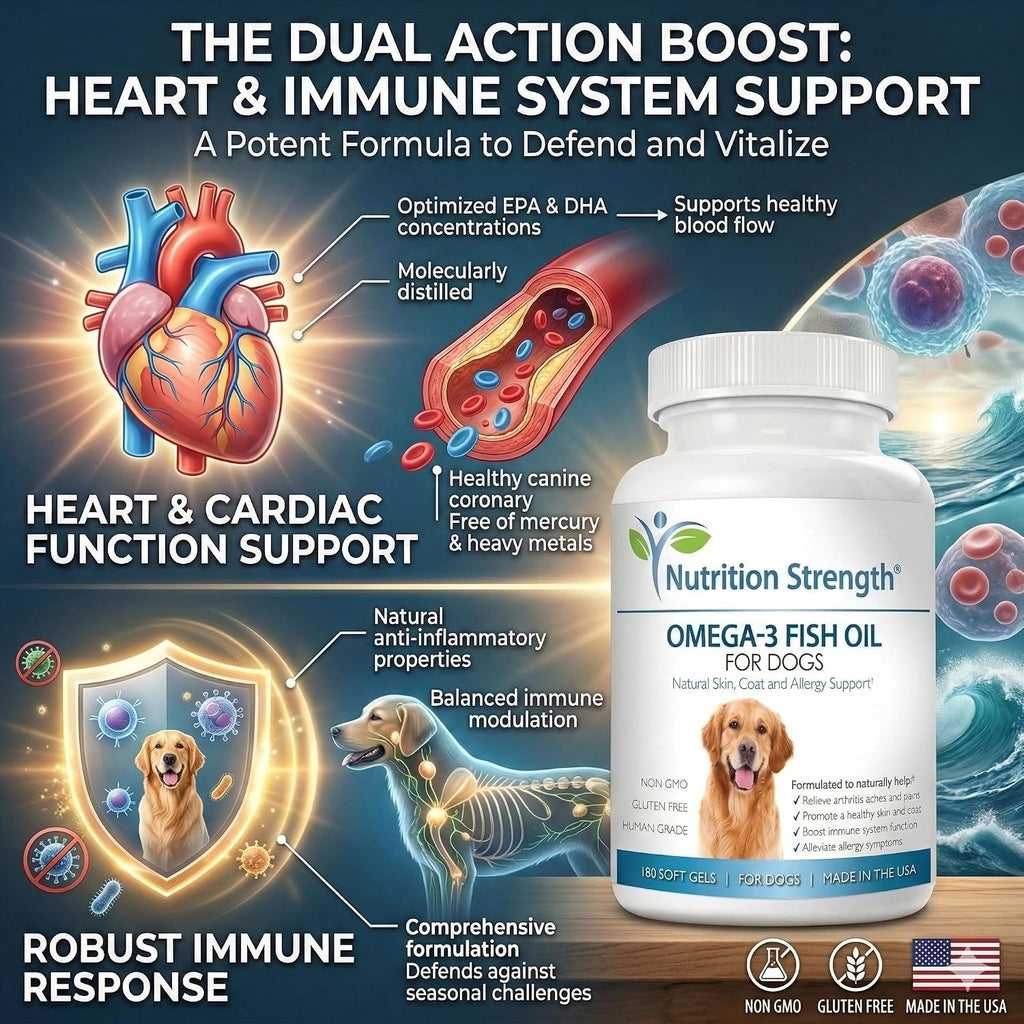 Omega 3 para Perros - Cápsulas de Aceite de Pescado con Alto EPA y DHA - Apoyo para Piel, Articulaciones y Salud General - 180 Cápsulas - Nutrition Strength