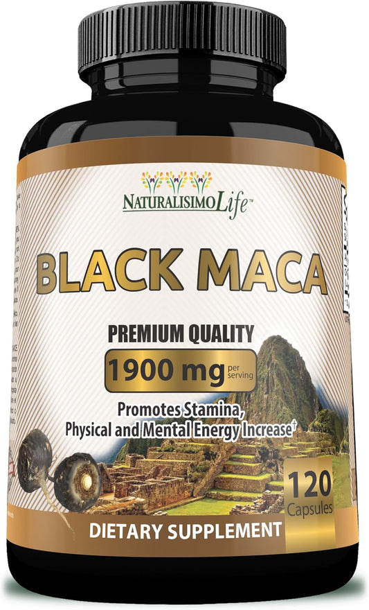 Maca Negra Orgánica 1.900 mg por Ración - Energía Natural Peruana - 120 Cápsulas
