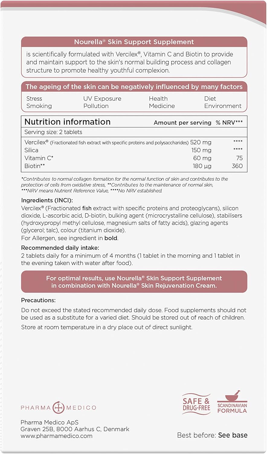 Nourella Active Skin Support - Suplemento alimenticio para la piel