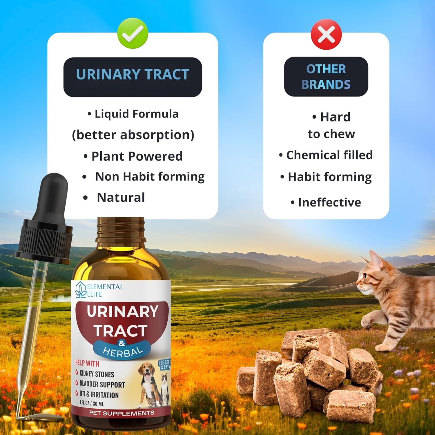 EDUZEBRA Gotas para la Salud Urinaria de Perros y Gatos – Suplemento Herbal Natural con Arándano Rojo