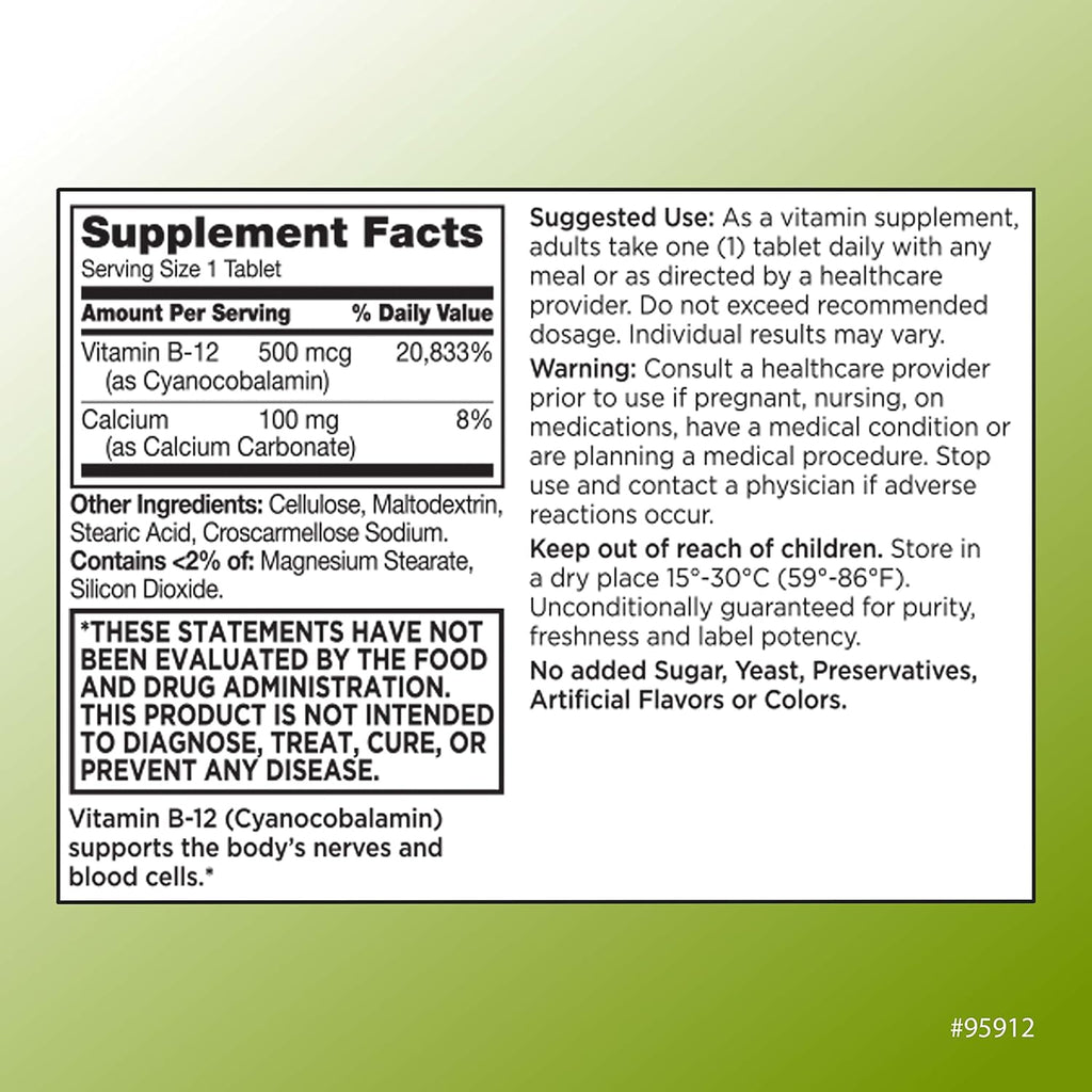 Quality Choice Vitamina B12 500 mcg - 100 Comprimidos para Energía y Metabolismo