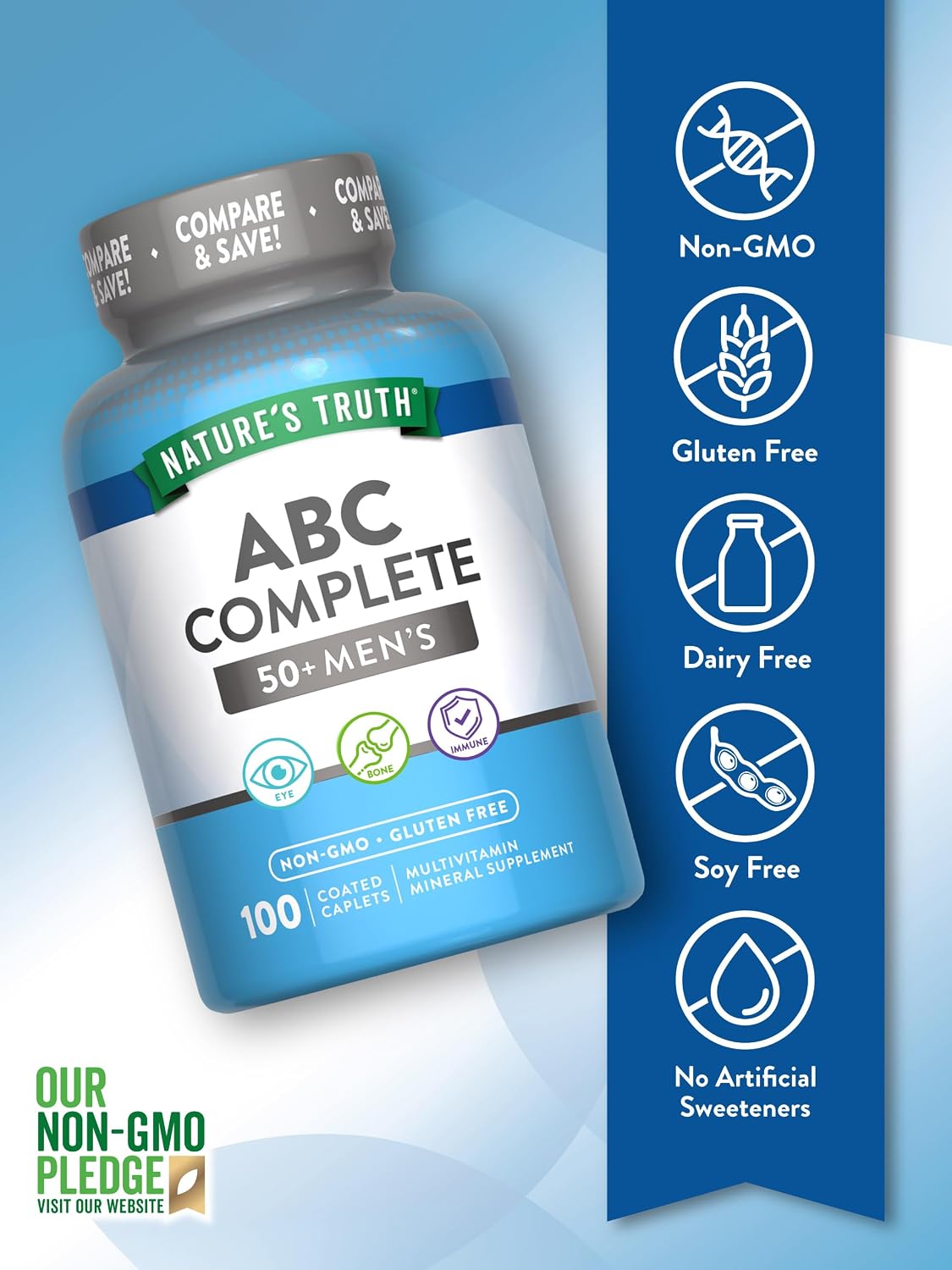 Nature's Truth Men's Multivitamin 50+ | with Vitamins A, C, E, B6 & B12 | 100 Tablets | Gluten Free & Non-GMO