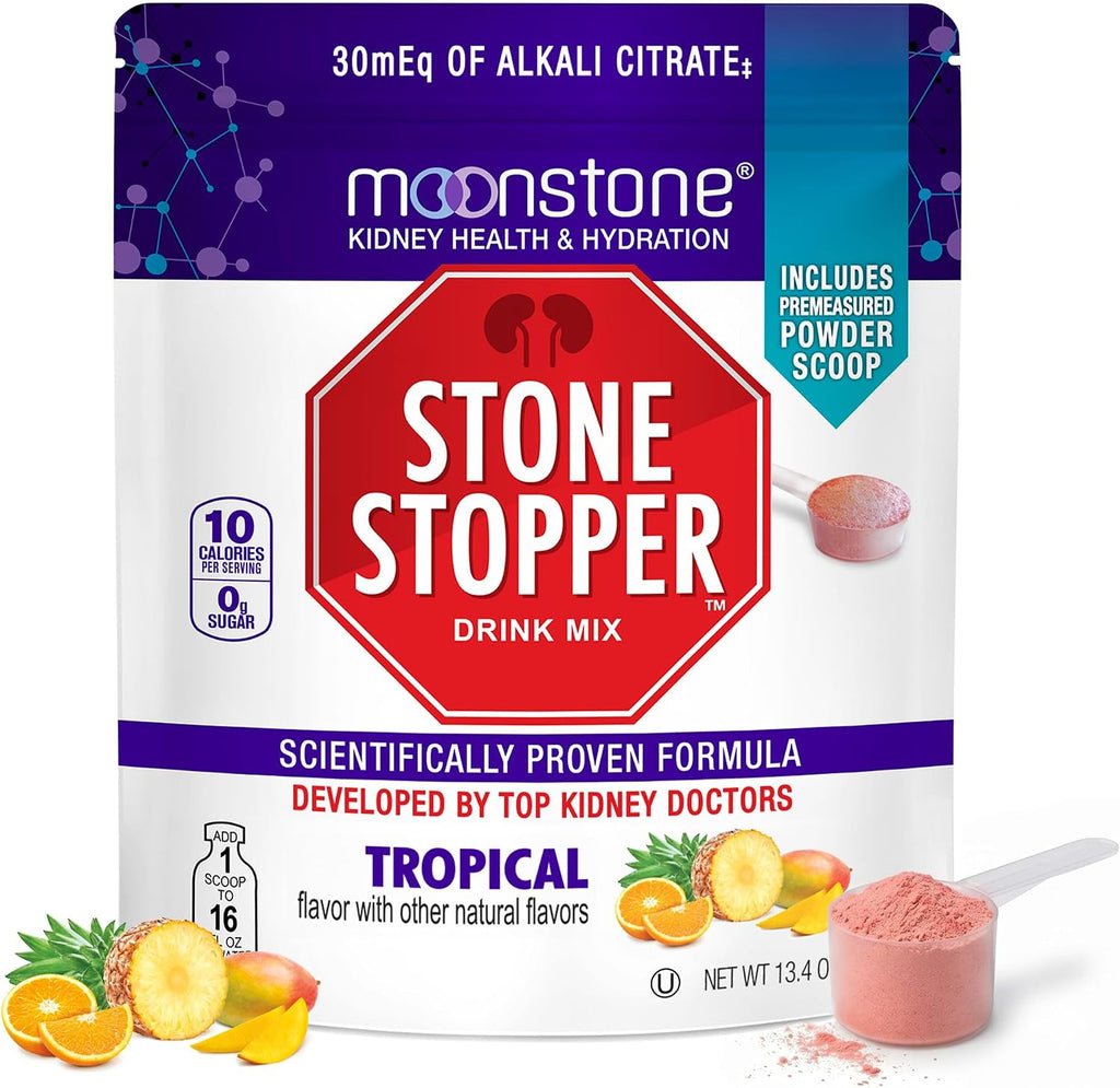 Stone Stopper Drink Mix, Tropical - Suplemento de Citrato Alcalino para la Salud Renal (30 Sobres)