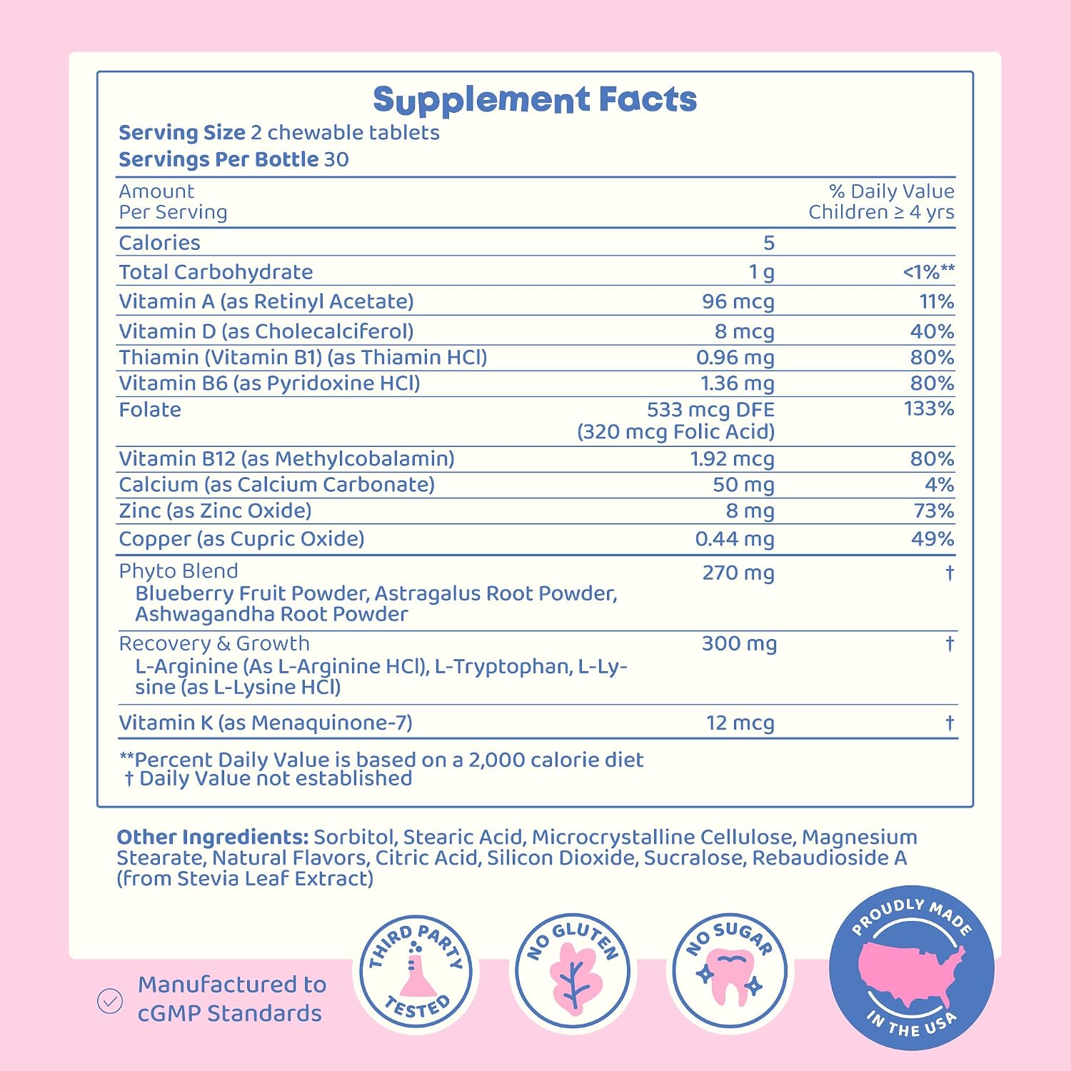 JoySpring Vitaminas de Crecimiento para Niños y Adolescentes - Apoyo a la Altura y Huesos Fuertes - Sin Azúcar - L-Arginina, L-Lisina, Zinc, Vitamina D y K2 - 30 Comprimibles