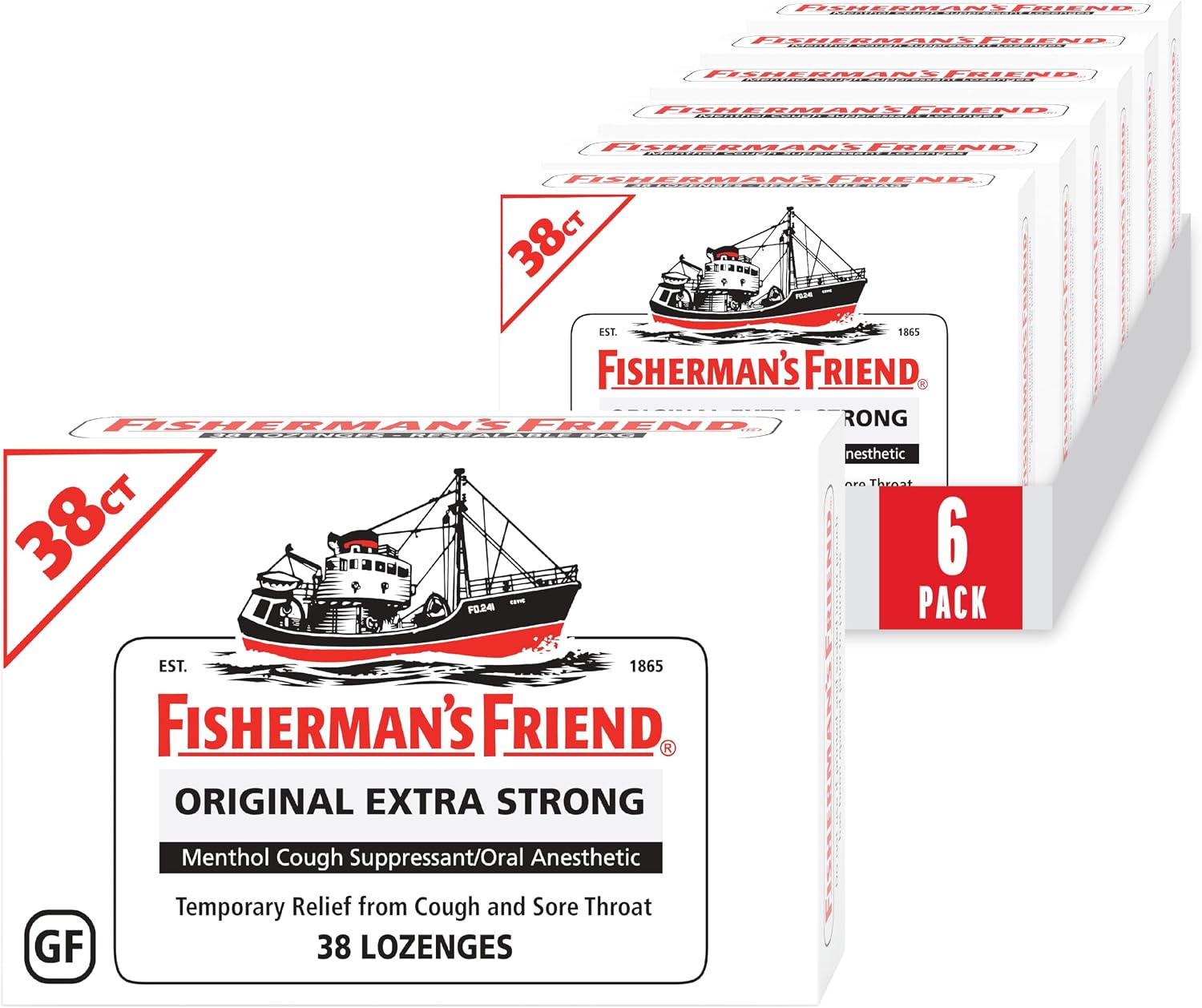 Fisherman's Friend Original Extra Strong Pastillas para la Tos (Paquete de 6 x 38 unidades) - 10mg de Mentol Natural