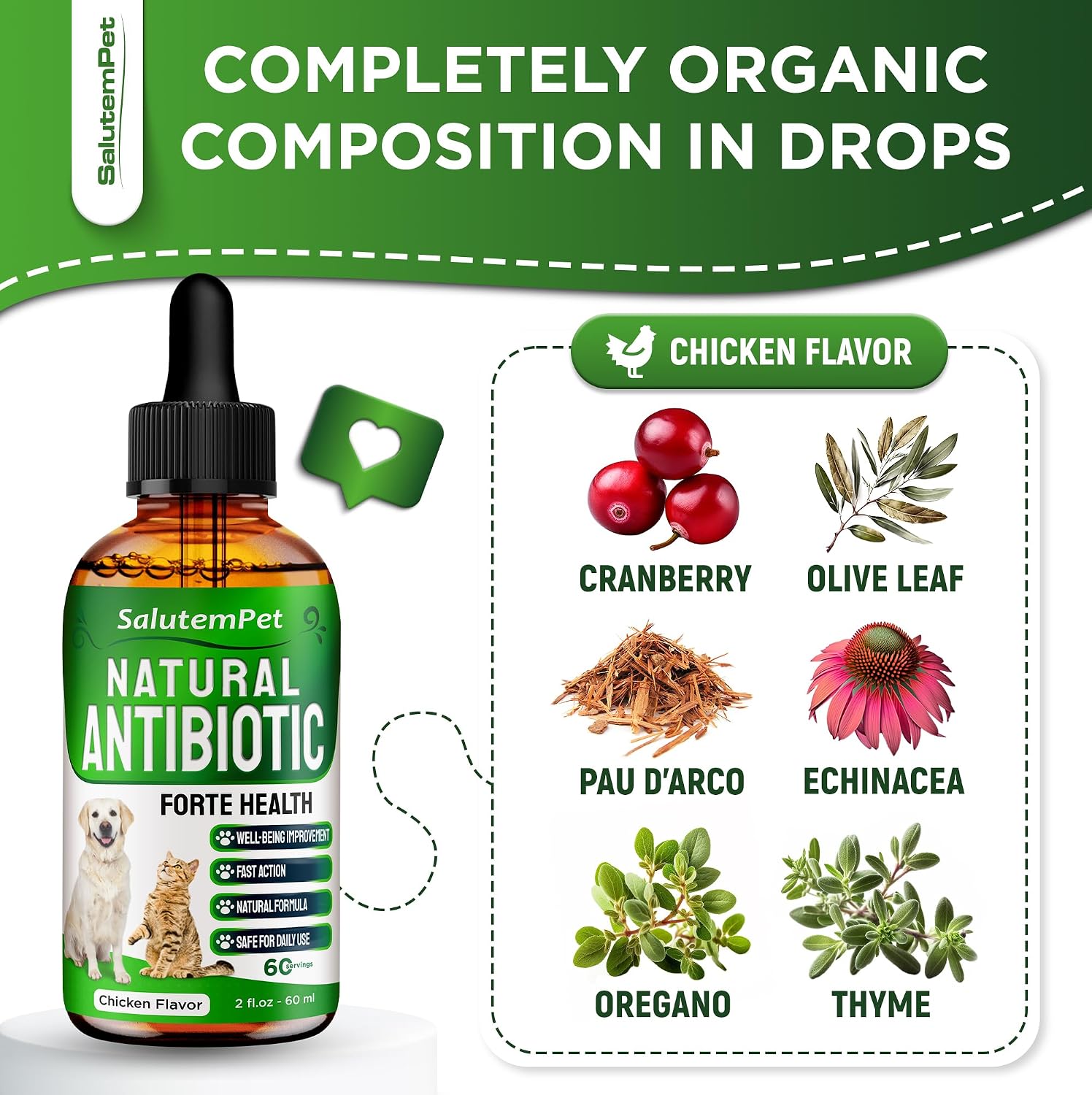 Forte Health Suplemento Herbal para Perros y Gatos - Sabor a Pollo - 60 ml