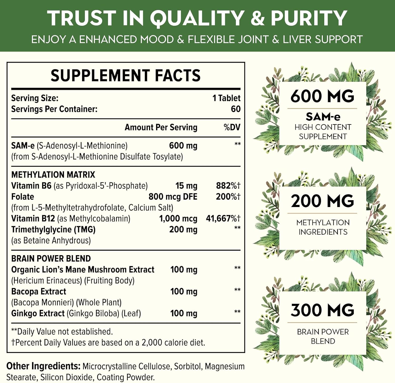 Kanacoufce SAM-e 1100mg (S-Adenosilmetionina) – 60 Comprimidos Recubiertos – Alta Concentración Forma S,S Activa – Vegano
