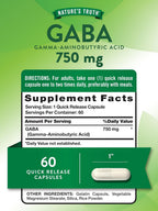 Nature's Truth GABA 750mg – 60 Cápsulas de Ácido Gamma-Aminobutírico