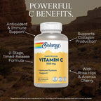 SOLARAY Vitamina C 500 mg, Liberación Gradual en Dos Fases - Antioxidante y Contribuye al Sistema Inmunitario - Vitamina C con Escaramujo y Acerola, Vegano, Sin Gluten, 250 Cápsulas Veganas