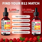 NUSAVA (Pack de 4) Gotas Líquidas de Vitamina B12 5000 mcg - Complejo B con B6 y B1 - Metilcobalamina - Sabor Frambuesa - Vegano, Sin Gluten (2 Fl Oz, 160 Dosis)