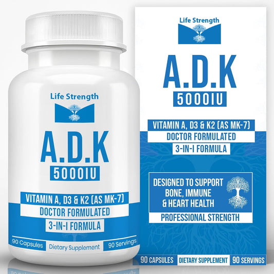 LifeStrength ADK 5 - Suplemento de Vitaminas A, D3 5000 UI y K2 MK-7, 90 Cápsulas
