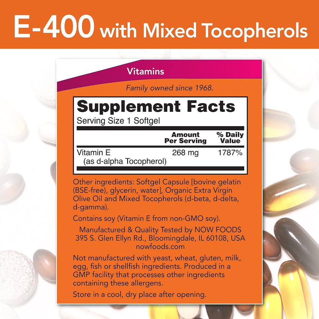 Now E-400-Sg - Vitamina E Natural 400 UI con Mezcla de Tocoferoles