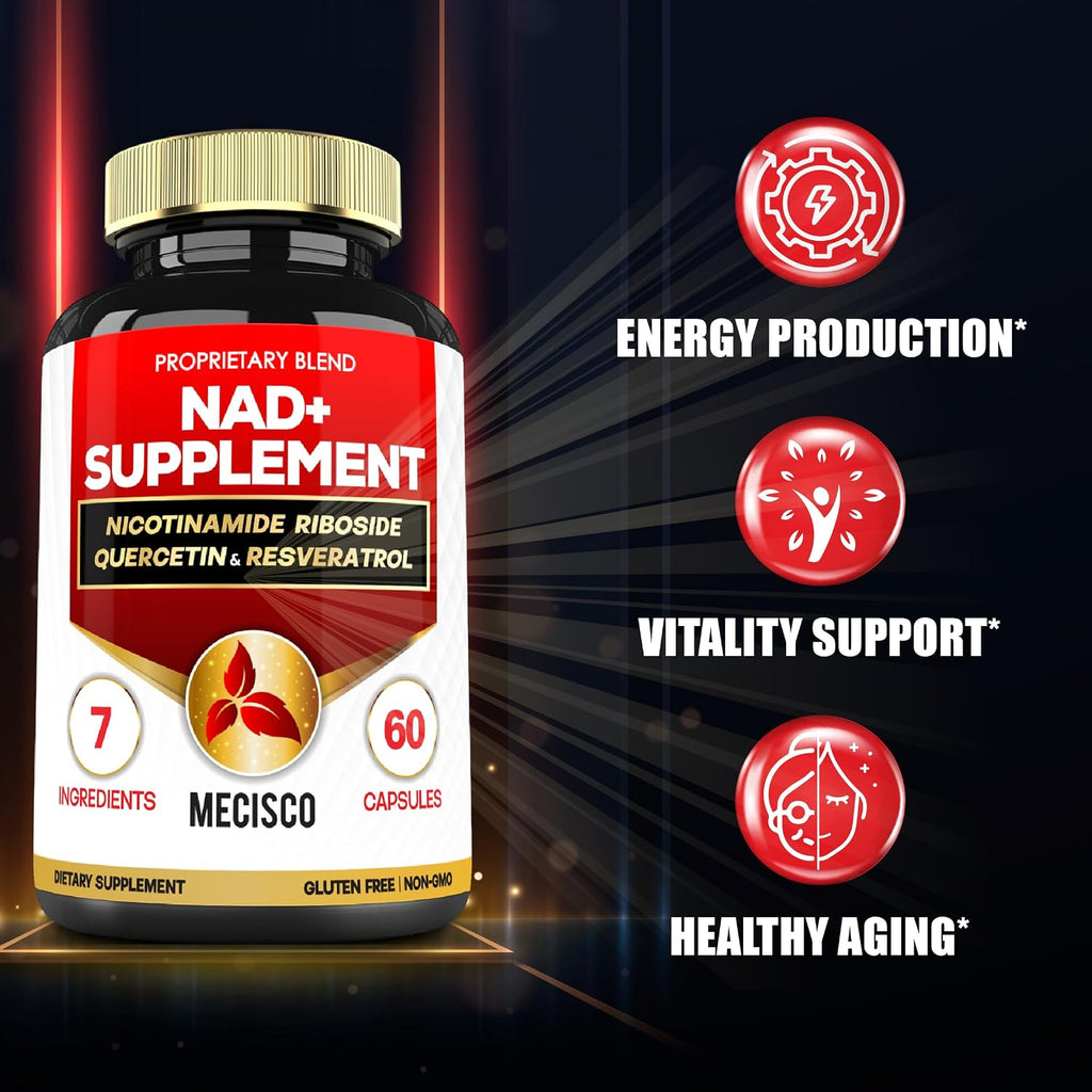 Mecisco NAD+ Suplemento con Nicotinamida Ribósido, Quercetina, Resveratrol, Cúrcuma, Rhodiola Rosea y Astrágalo - 60 Cápsulas
