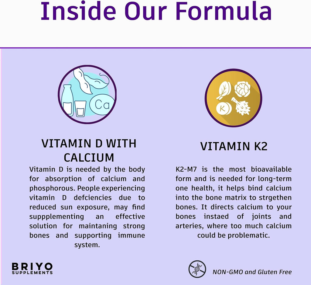 Briyosis Orthomax - Vitamina D3 y K2-M7 con Calcio