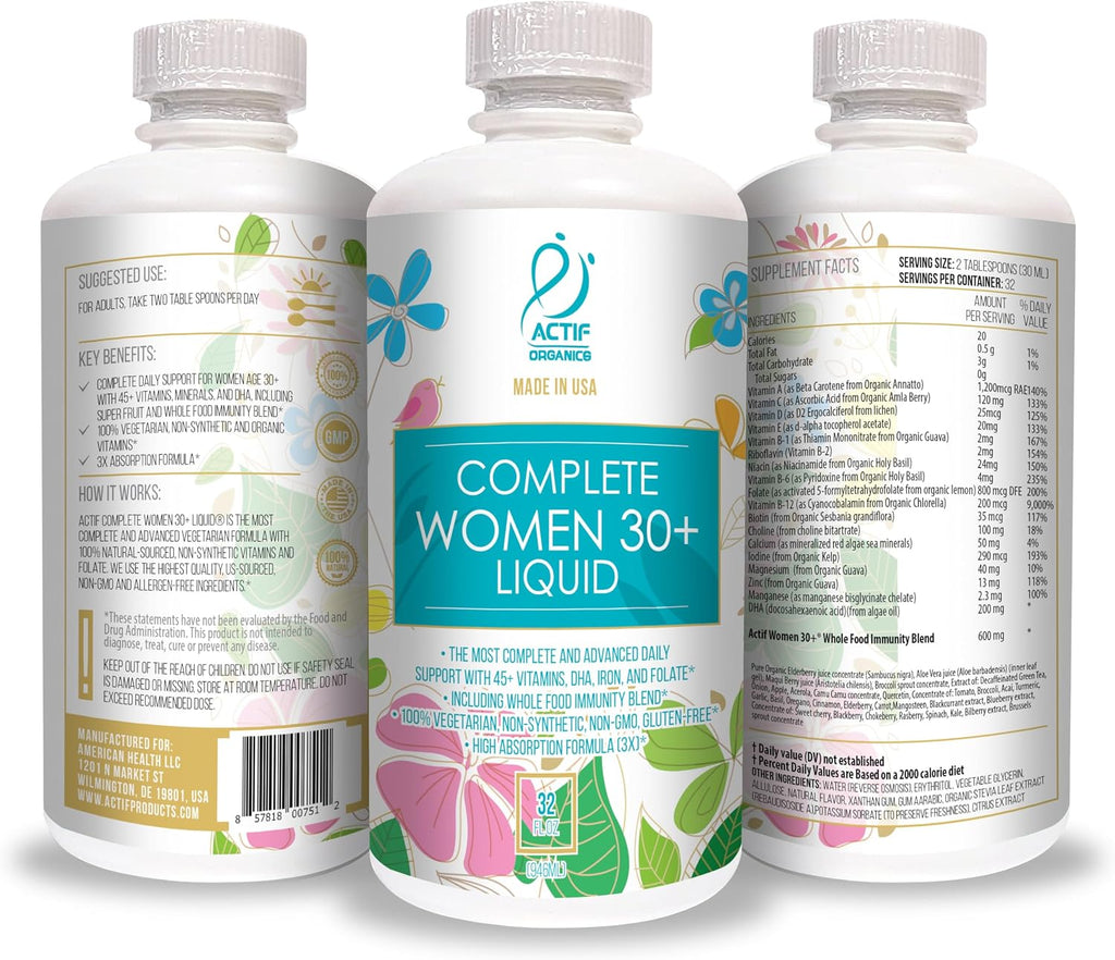 ACTIF Liquid Daily Multivitamin for Women Age 30+ with 40+ Advanced Factors – Non GMO, Made in USA, 32oz