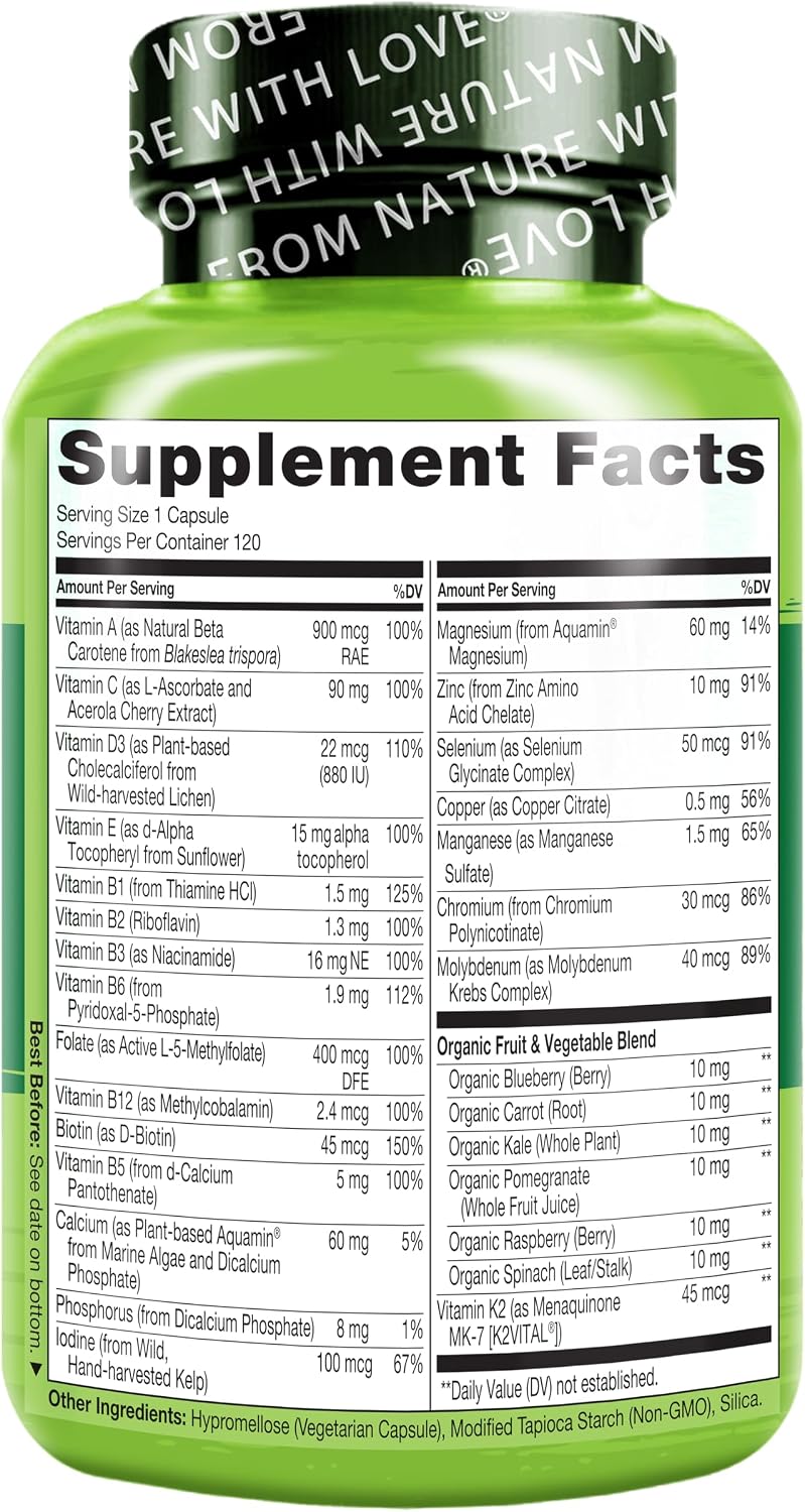 NATURELO Multivitamínico Diario para Mujeres 50+ (Sin Hierro) - Apoyo Menopausia - 120 Cápsulas