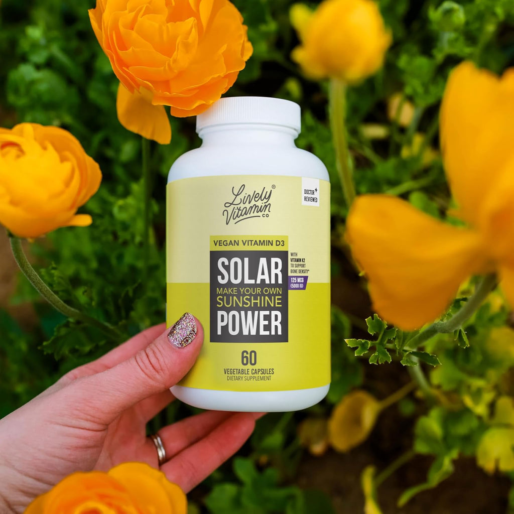 Solar Power Vitamin D3 5000 UI + Vitamina K2 (MK-7) MenaQ7® – 60 Cápsulas – Lively Vitamin Co.