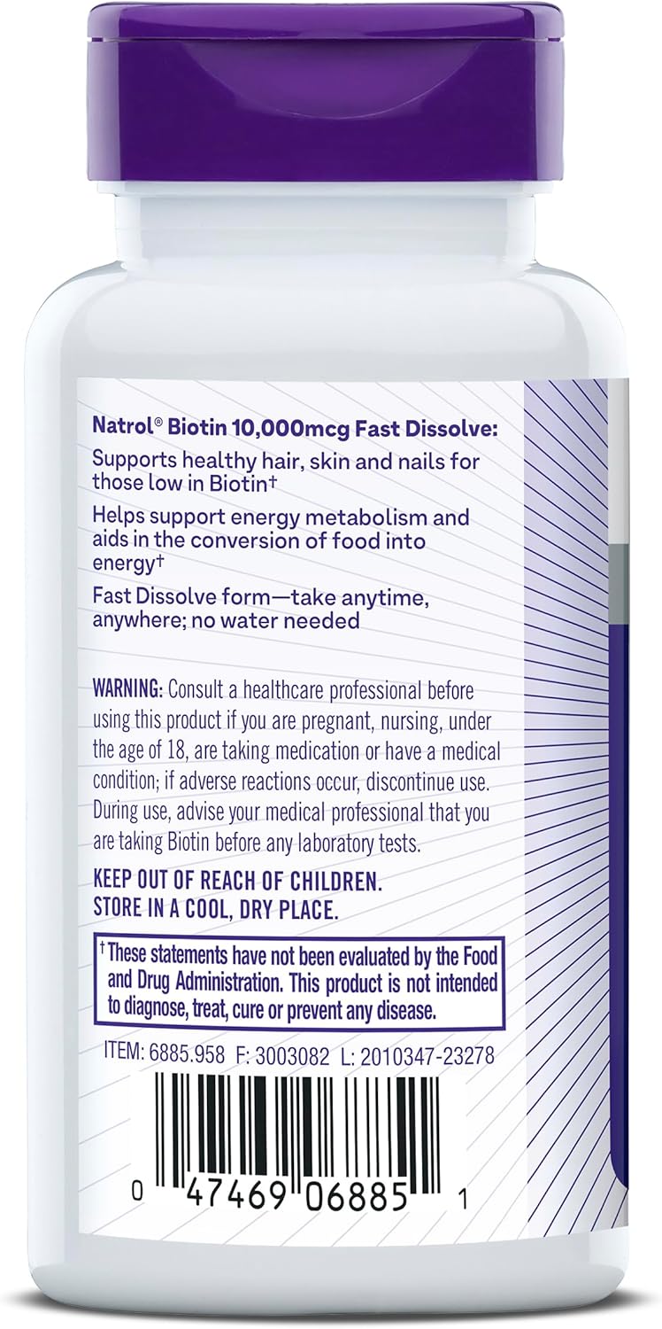 Natrol Biotin 10,000mcg, 60 Fast Dissolve Tablets