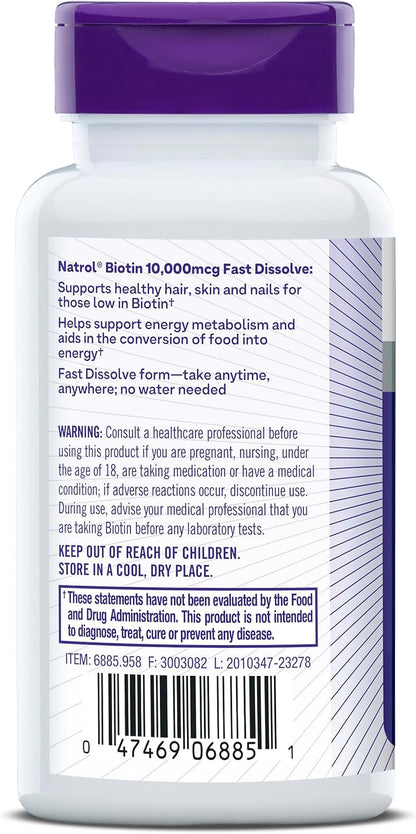 Natrol Biotina 10000mcg, 60 Comprimidos de – Contribuye al mantenimiento de la piel en condiciones normales. – Image 9