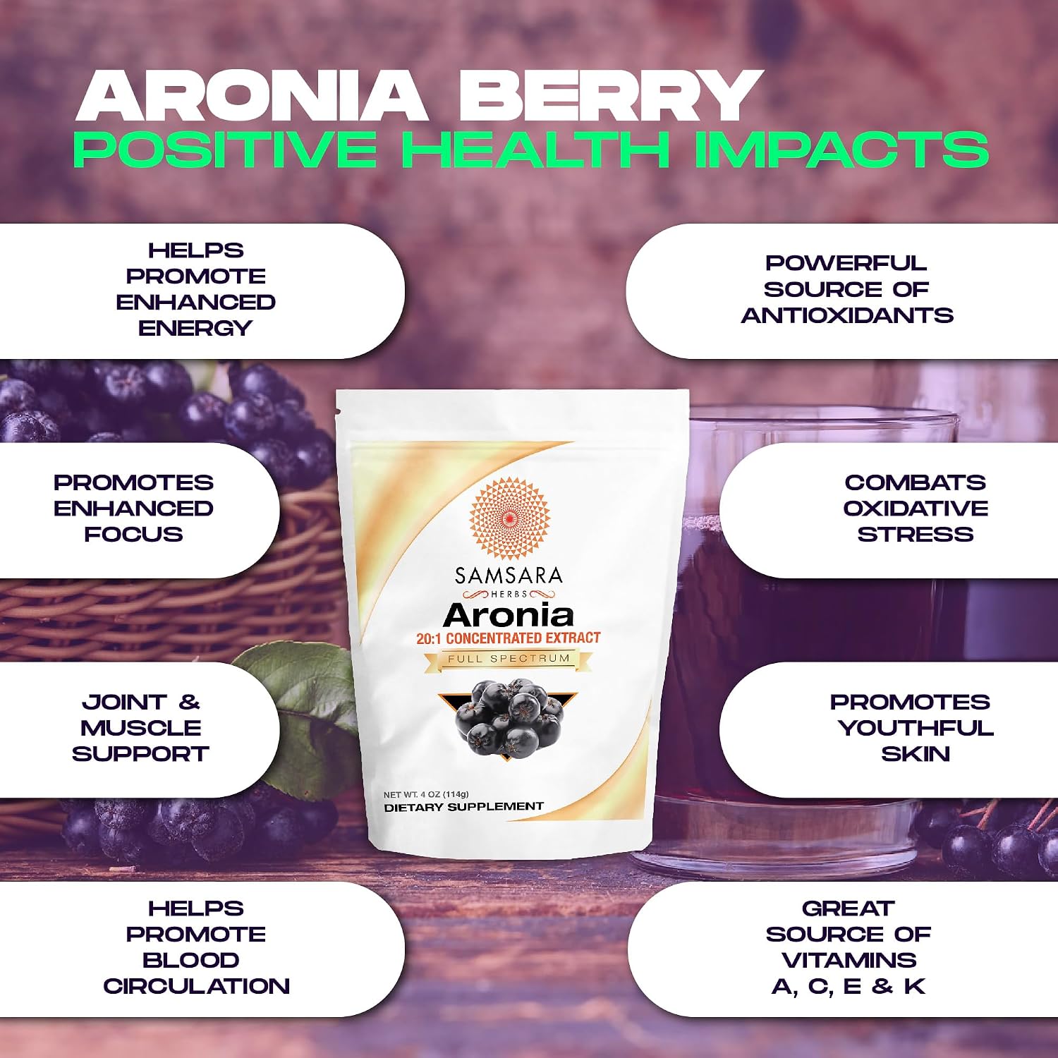 Samsara Herbs Extracto en Polvo de Baya de Aronia 20:1 (114g)