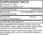 Futurebiotics Vitamina K2 con D3, 2 en 1, 5000 UI Vitamina D3 y 90 mcg Vitamina K2 MK-7, 120 Comprimidos