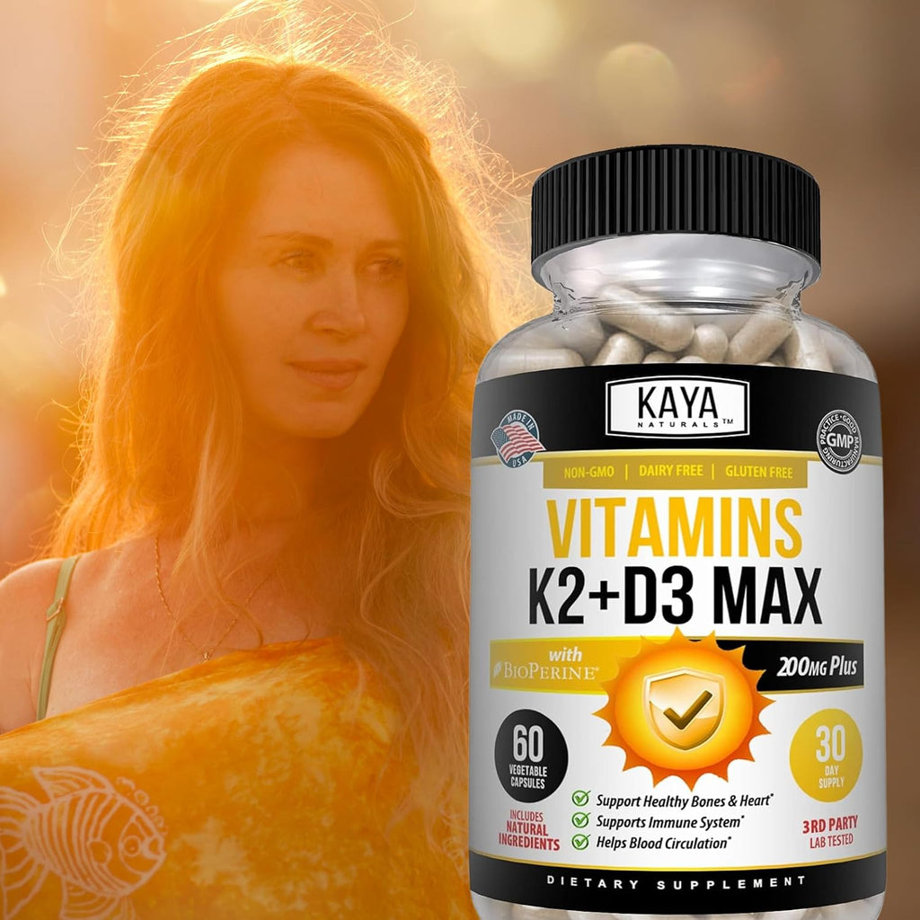 Kaya Naturals Vitamina D3 5000IU con K2 MK-7 - 60 Cápsulas Veganas