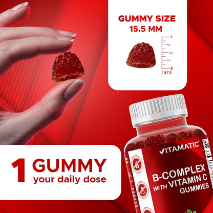 Vitamatic Complejo B Gummies con Vitamina C e Inositol - Sabor Fresa Natural - 60 Gominolas (2 Frascos) – Image 3