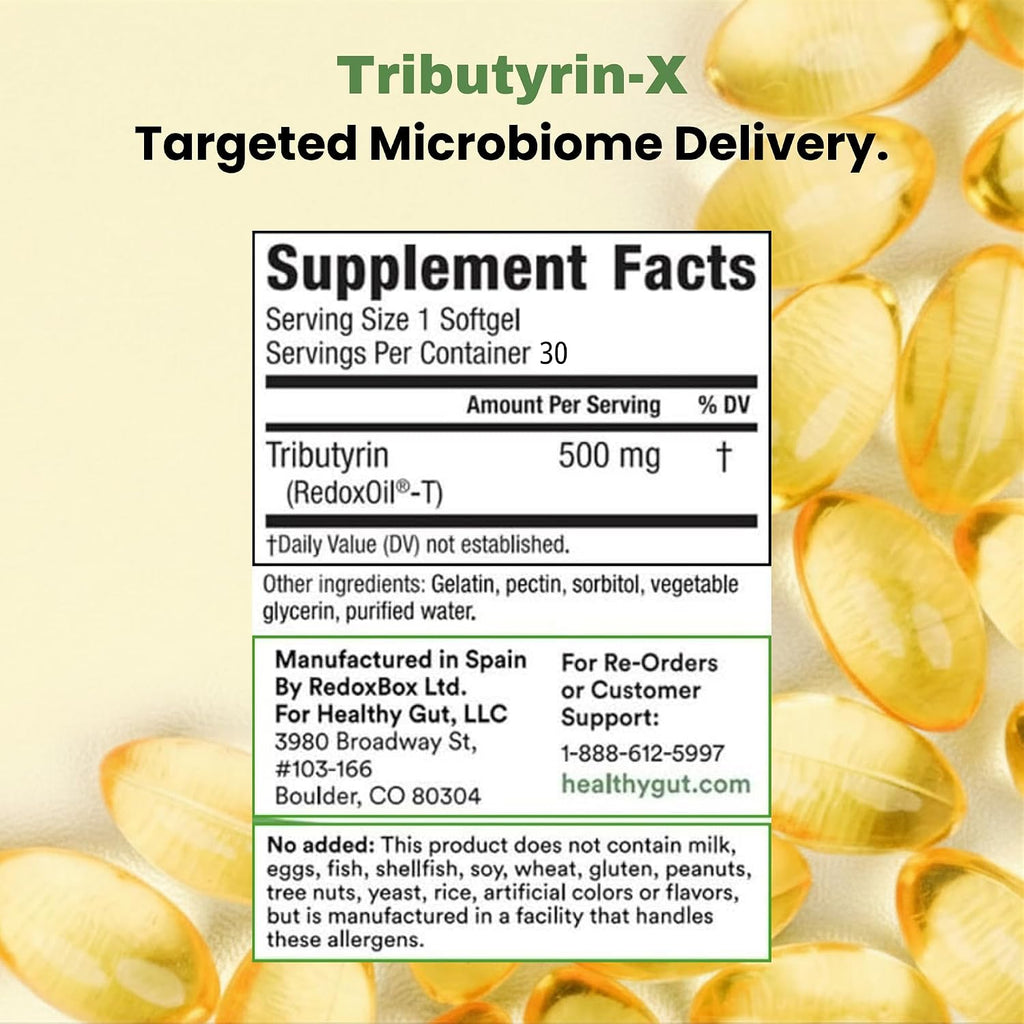 Healthy Gut Tributirina-X - Posbiótico de Butirato de Alta Biodisponibilidad - 30 Cápsulas Blandas