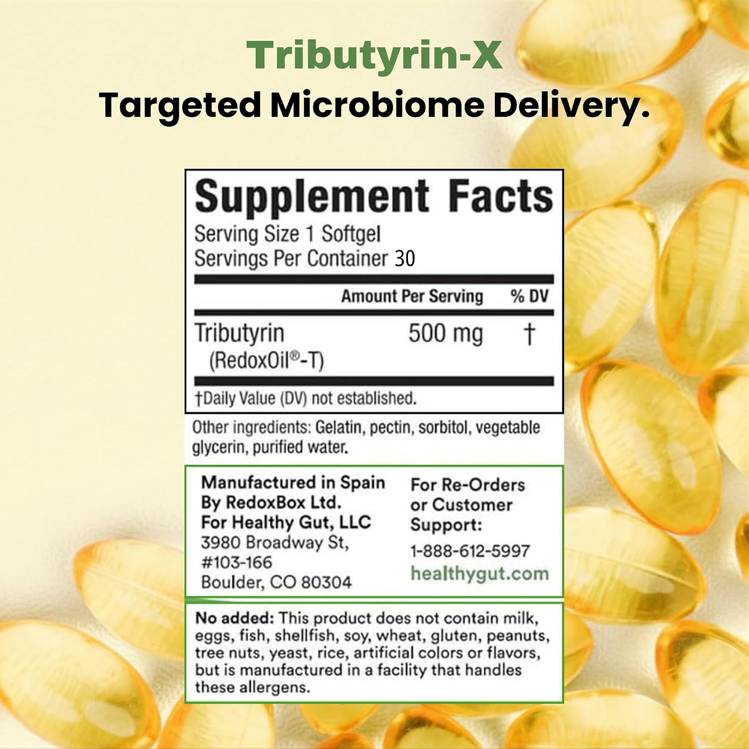 Healthy Gut Tributirina-X - Posbiótico de Butirato de Alta Biodisponibilidad - 30 Cápsulas Blandas