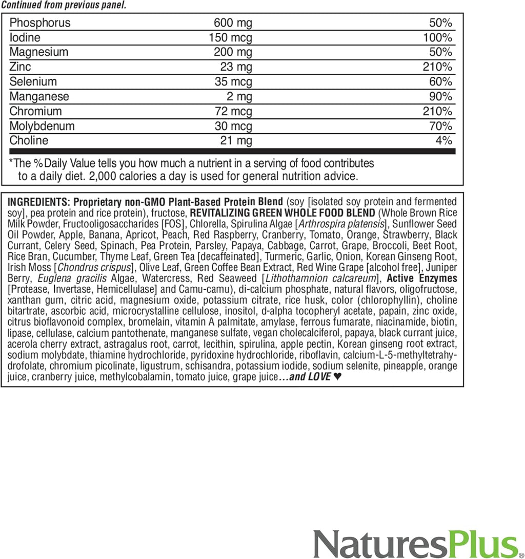 NaturesPlus FRUITEIN Revitalizing Green Foods Shake - 1.3 lbs - Batido Verde Proteico Vegetal