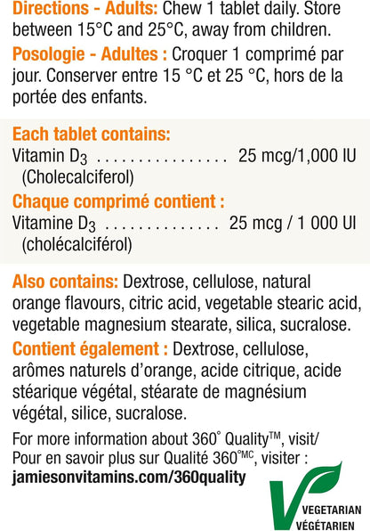 Jamieson Vitamina D3 1000 UI Comprimidos Masticables Sabor Naranja - 100 unidades – Image 5