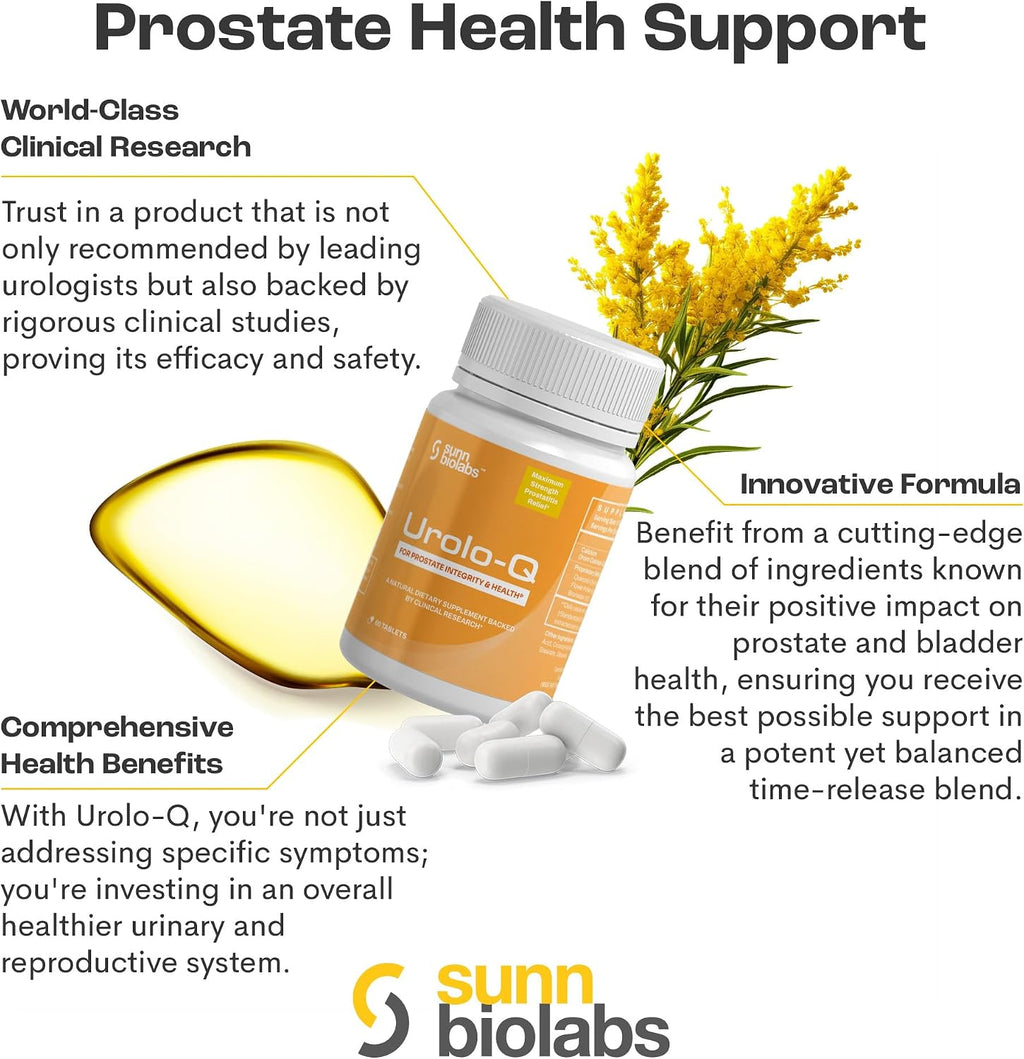 Urolo-Q Extra-Strength Prostate Support - Fórmula de Liberación Prolongada con Extracto de Polen - 60 Comprimidos