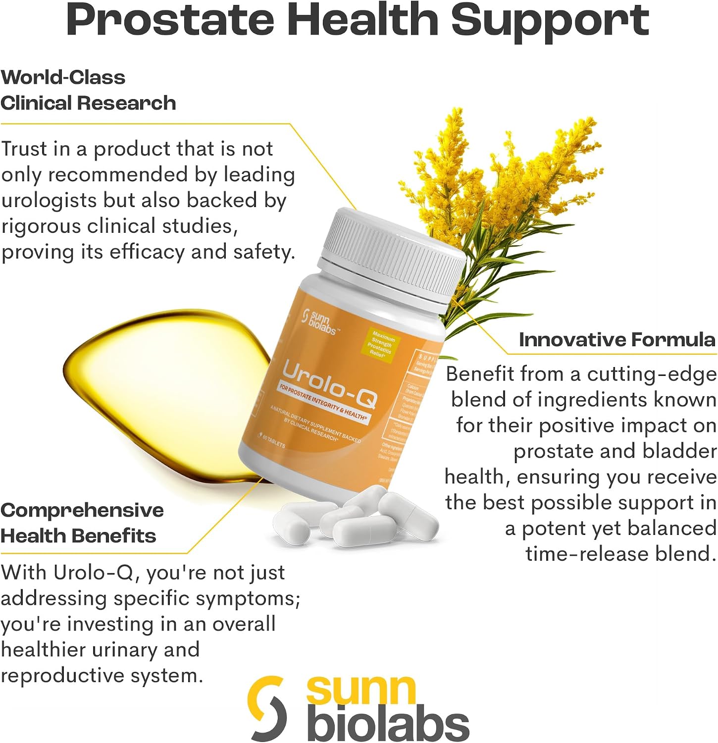 Urolo-Q Extra-Strength Prostate Support - Fórmula de Liberación Prolongada con Extracto de Polen - 60 Comprimidos