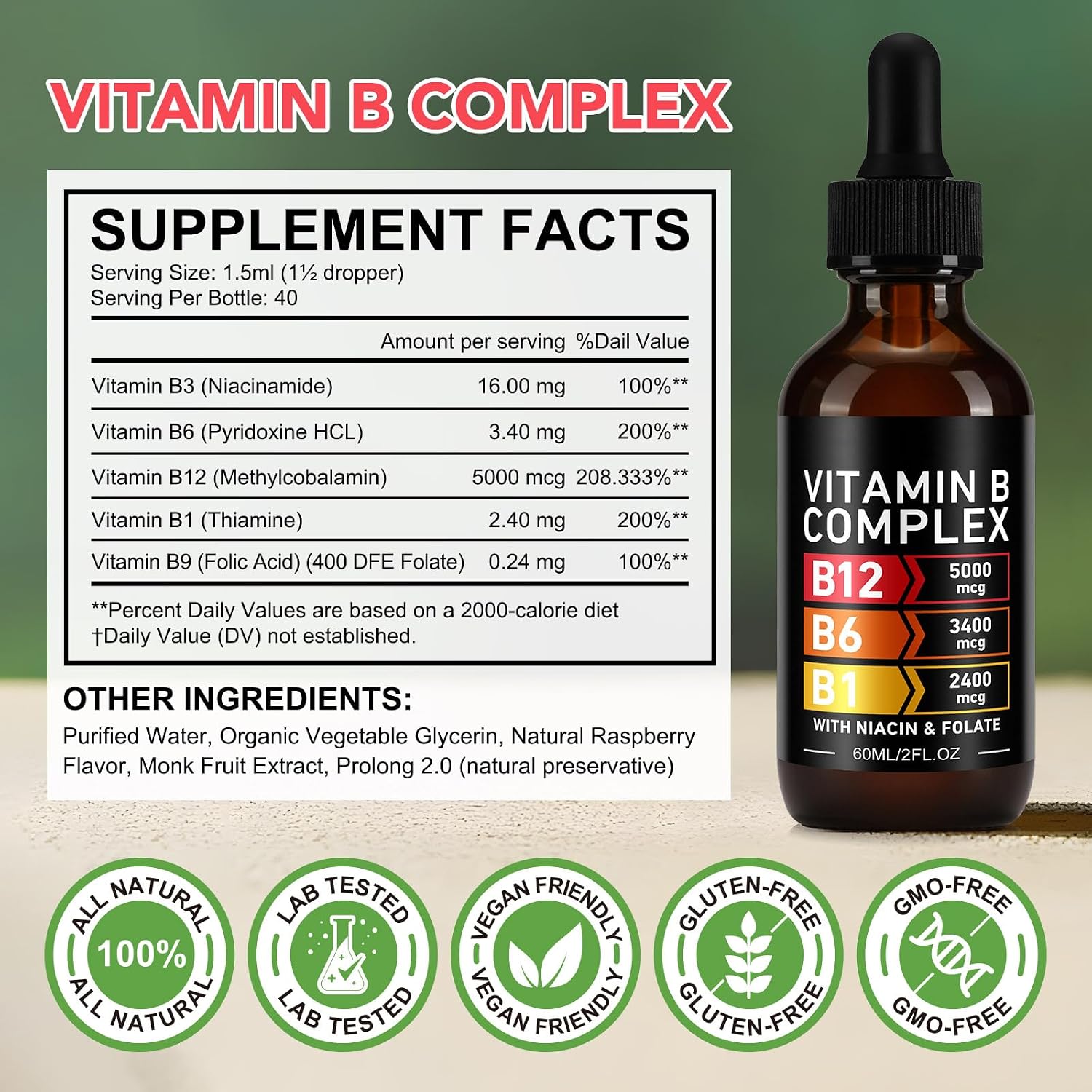 Frovetani Complejo B Orgánico Líquido con Vitaminas B12 Metilcobalamina, B6, B1, B9 - Apoyo Metabólico, Vegano, Sin Gluten