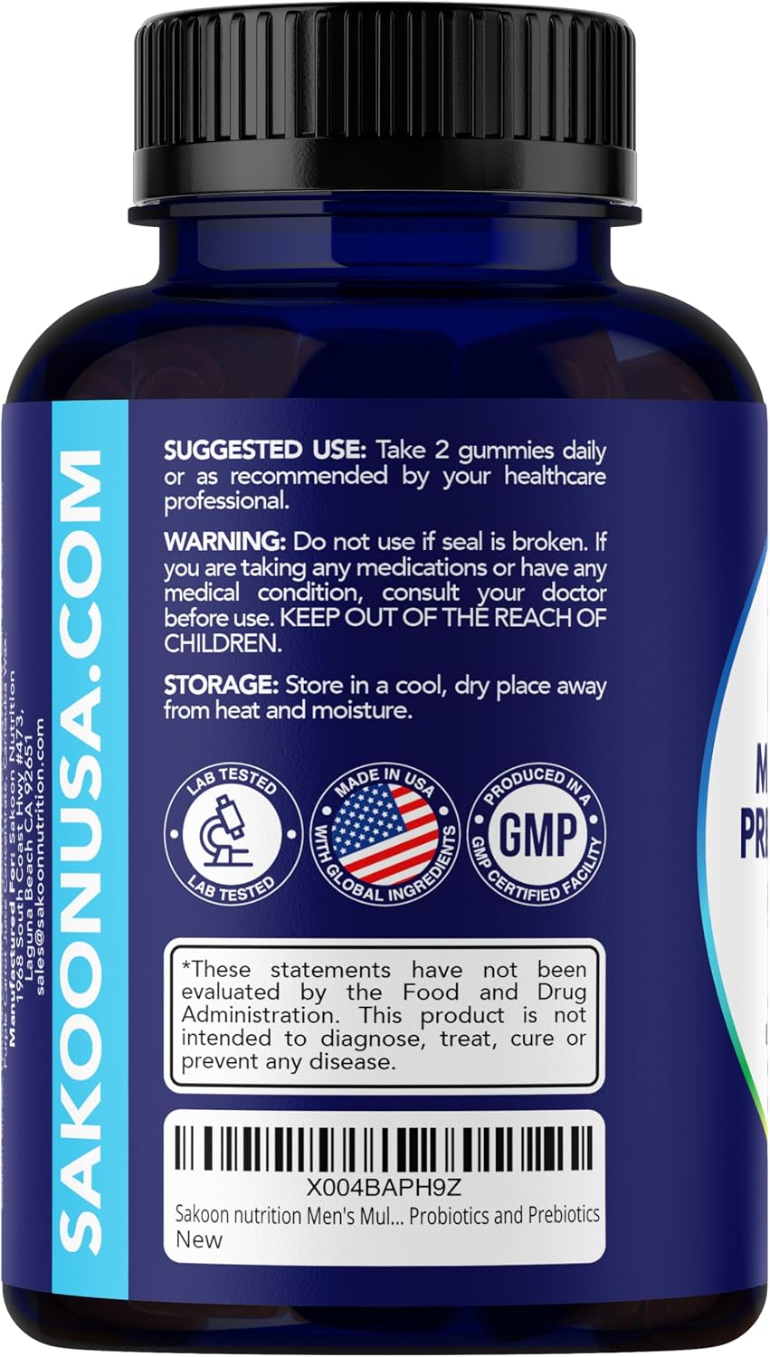 Sakoon nutrition Gominolas Multivitamínicas para Hombre con Probióticos y Prebióticos, 60 unidades
