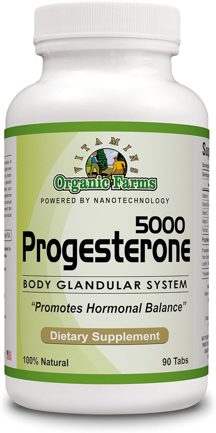 Organic Farms Vitamins Progesterona 5000 - Suplemento de Progesterona Natural, 90 Comprimidos