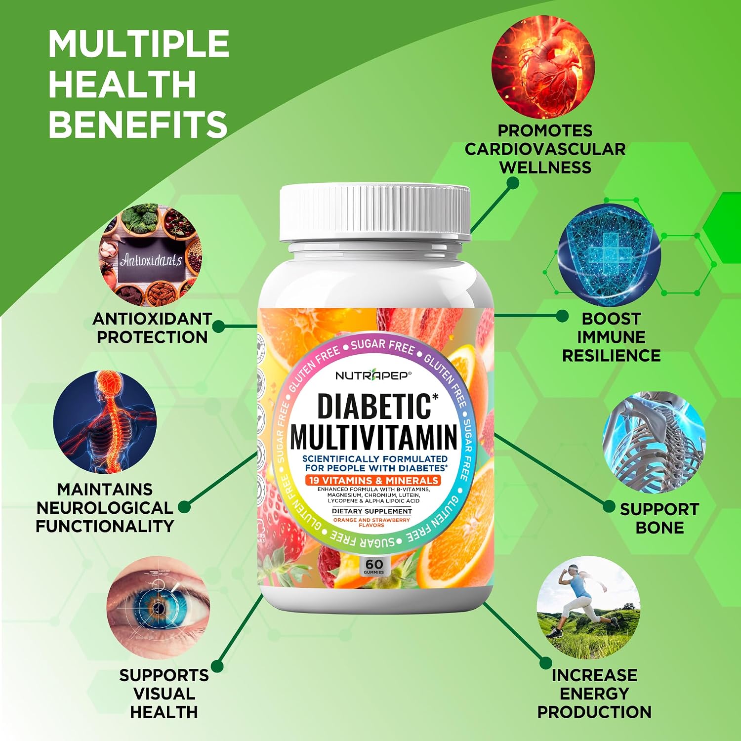 NutraPep Premium Multivitamínico para Diabéticos - Gominolas sin Azúcar y Sin Gluten
