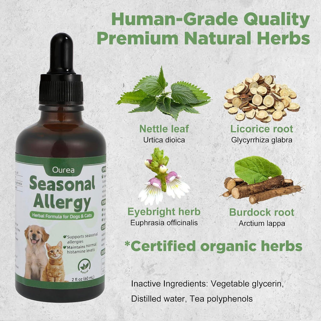 Alivio para Alergias Estacionales en Perros y Gatos - Fórmula Herbal Natural - Líquido de Rápida Absorción